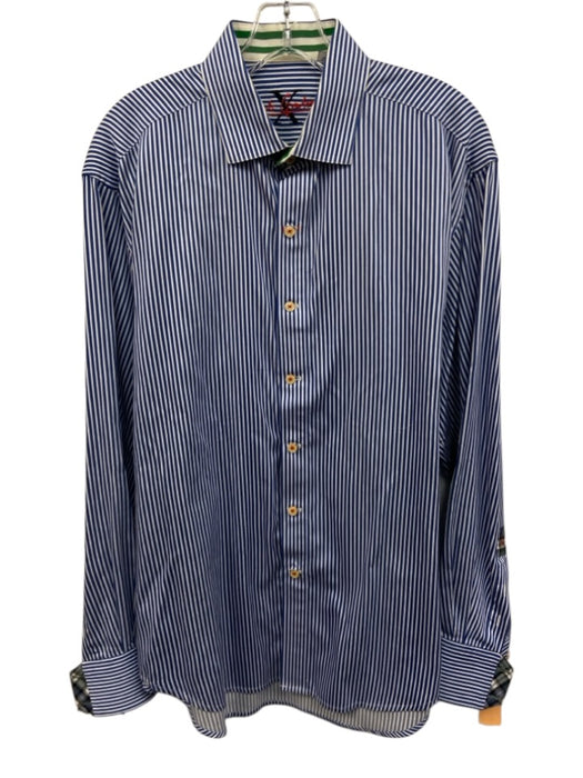 Robert Graham Size L Blue & White Cotton Striped Button Up Long Sleeve Shirt Blue & White / L