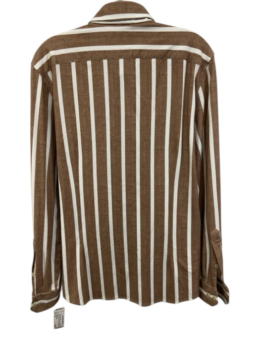 Emanuel Berg Size M/L Brown & White Cotton Blend Striped Men's Long Sleeve Shirt Brown & White / M/L