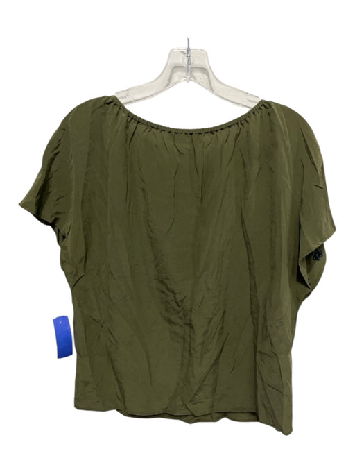 Tory Burch Size 8 Olive Green & Navy Silk Embroidered Tie Neck Tassel Detail Top Olive Green & Navy / 8