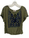 Tory Burch Size 8 Olive Green & Navy Silk Embroidered Tie Neck Tassel Detail Top Olive Green & Navy / 8
