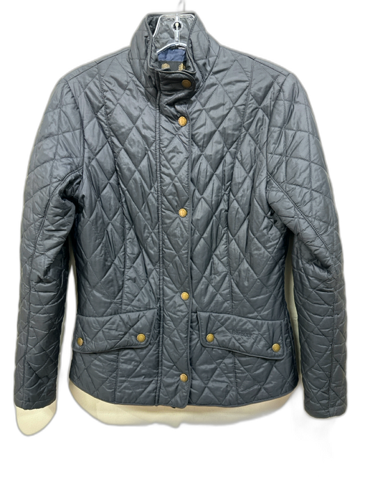 Barbour Size 6 Dark Gray Quilted Mock Neck Flap Pockets Snap & Zip Jacket Dark Gray / 6