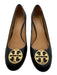 Tory Burch Shoe Size 7 Black Leather Upper Wedge Gold Tone Logo Round Toe Pumps Black / 7