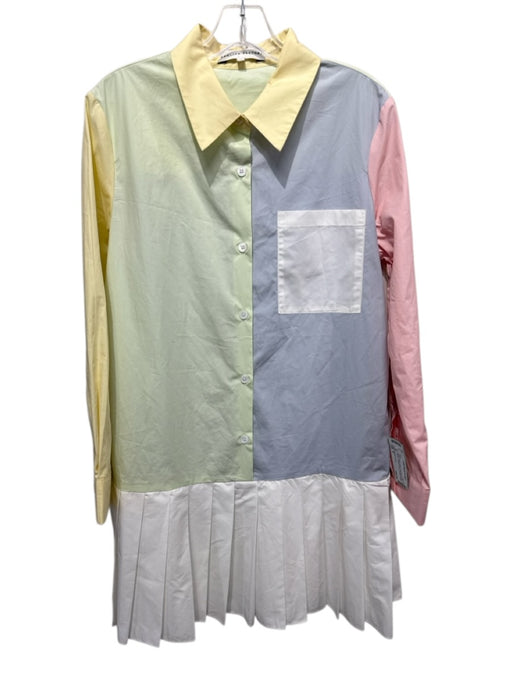 English Factory Size S White & Multi Cotton Color Block Long Sleeve Dress White & Multi / S