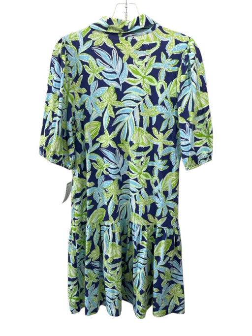 Lilly Pulitzer Size M Navy, Green, Blue Polyester Buttons Floral Dress Navy, Green, Blue / M