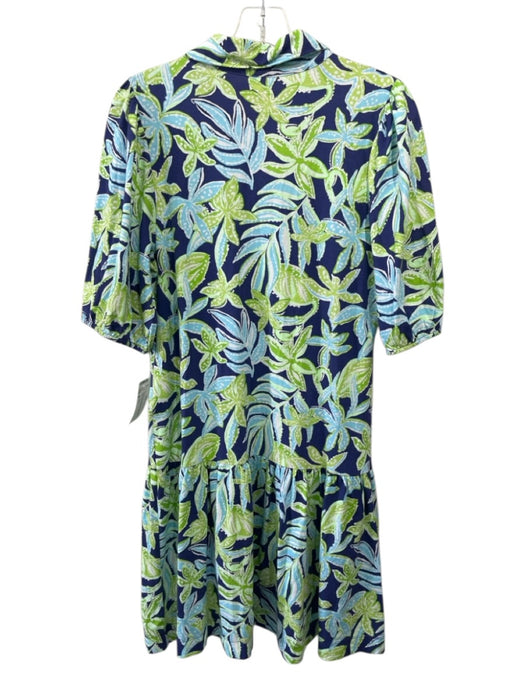 Lilly Pulitzer Size M Navy, Green, Blue Polyester Buttons Floral Dress Navy, Green, Blue / M