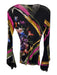 Fuzzi Size L Black, Pink, Multi Polyamide Mesh Floral Print V Neck Top Black, Pink, Multi / L