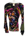 Fuzzi Size L Black, Pink, Multi Polyamide Mesh Floral Print V Neck Top Black, Pink, Multi / L