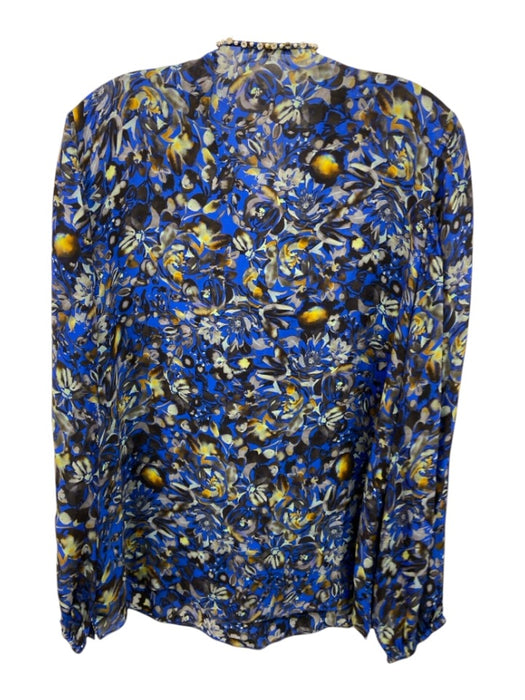 Kobi Halperin Size L Blue, Black, Yellow Silk & Viscose Long Sleeve V Neck Top Blue, Black, Yellow / L