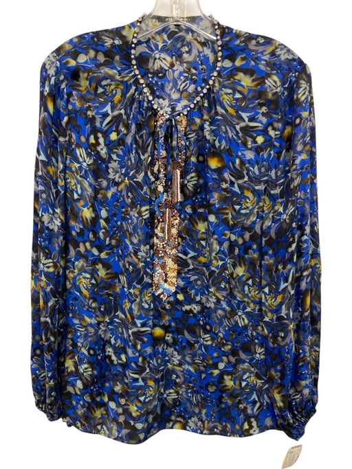 Kobi Halperin Size L Blue, Black, Yellow Silk & Viscose Long Sleeve V Neck Top Blue, Black, Yellow / L