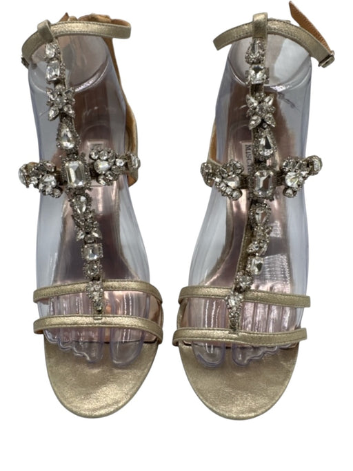 Badgley Mischka Shoe Size 8.5 Gold Leather Bedazzled T Strap Rhinestones Sandals Gold / 8.5