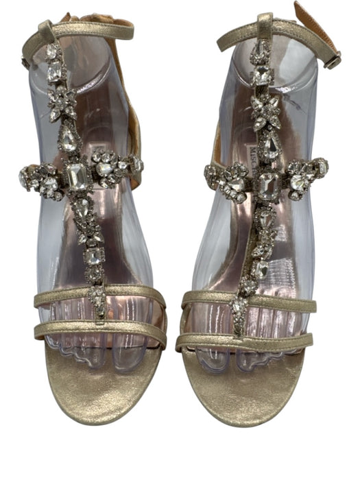 Badgley Mischka Shoe Size 8.5 Gold Leather Bedazzled T Strap Rhinestones Sandals Gold / 8.5