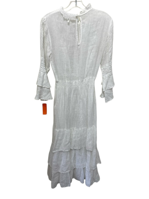 Temptation Positano Size XS White Linen Long Sleeve Floral Smocked Waist Dress White / XS