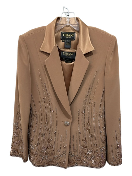 Terani Couture Size 8 Brown Triacetate & Polyester Jacket Rhinestone Skirt Set Brown / 8