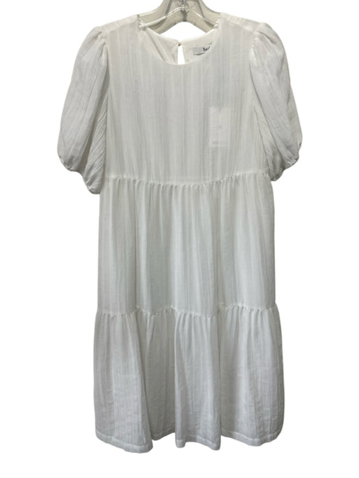 B+ab Size XS White Polyester Keyhole Back Textured Solid Dress White / XS