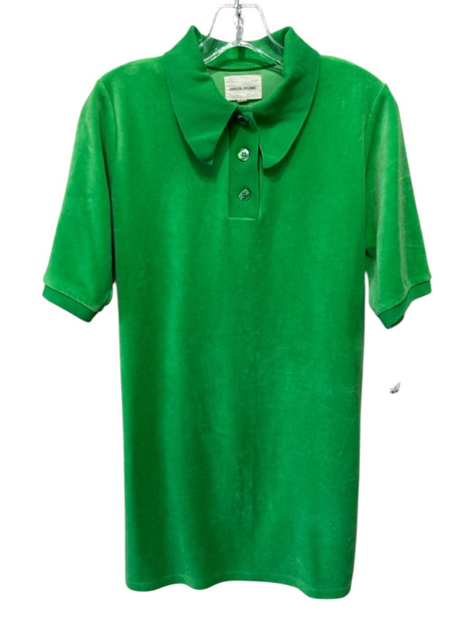 Loulou Studio Size XS Green Cotton Blend Terry Cloth 1/4 Button Collar Top Green / XS