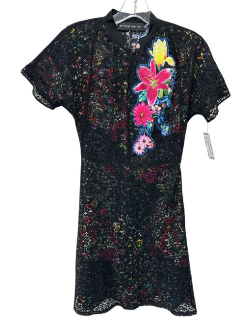 Etro 38 Size Est XS Black & Multi Cotton Blend floral print Lace Overlay Dress Black & Multi / Est XS