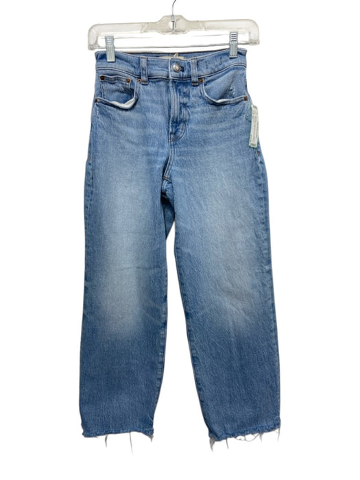 Madewell Size 23 Blue Wash Cotton Blend Zip & Button Whiskering Wide Leg Jeans Blue Wash / 23