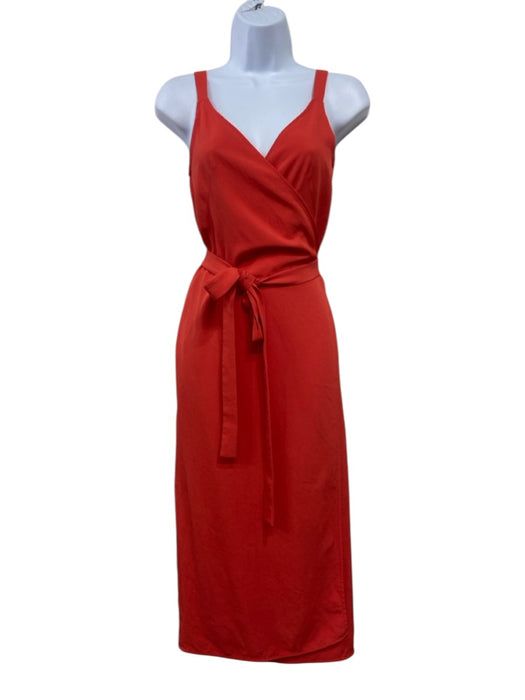 Everlane Size 00 Orange Triacetate Sleeveless Wrap V Neck Midi Dress Orange / 00