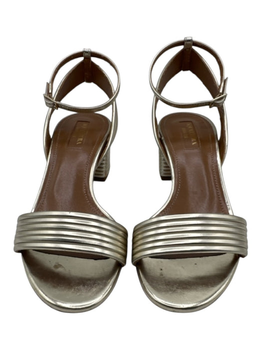 Aquazzura Shoe Size 35.5 Silver Leather open toe Block Heel Sandals Silver / 35.5