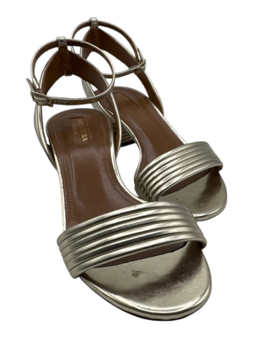 Aquazzura Shoe Size 35.5 Silver Leather open toe Block Heel Sandals Silver / 35.5