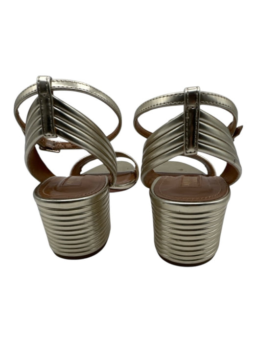 Aquazzura Shoe Size 35.5 Silver Leather open toe Block Heel Sandals Silver / 35.5