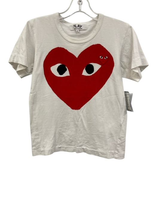 PLAY Comme des Garcons Size S Cream White & Red Cotton Short Sleeve Graphic Top Cream White & Red / S