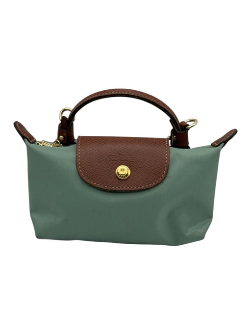 Longchamp Mint Green & Brown Polyamide Leather trim Zip Top Removable Strap Bag Mint Green & Brown / Mini