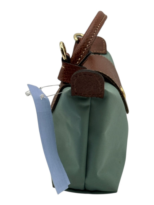 Longchamp Mint Green & Brown Polyamide Leather trim Zip Top Removable Strap Bag Mint Green & Brown / Mini