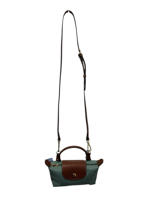 Longchamp Mint Green & Brown Polyamide Leather trim Zip Top Removable Strap Bag Mint Green & Brown / Mini