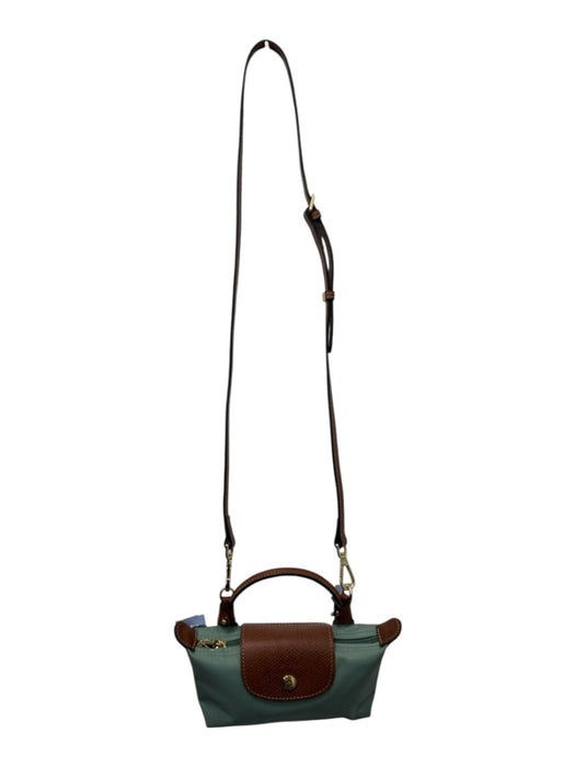 Longchamp Mint Green & Brown Polyamide Leather trim Zip Top Removable Strap Bag Mint Green & Brown / Mini
