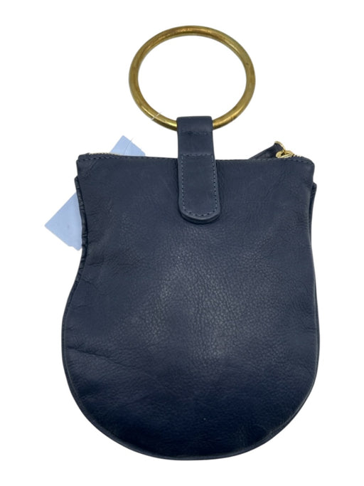 Otaat / Meyers Collective Navy Blue Leather Zip Close Ring Detail Pouch Hand Bag Navy Blue / Medium