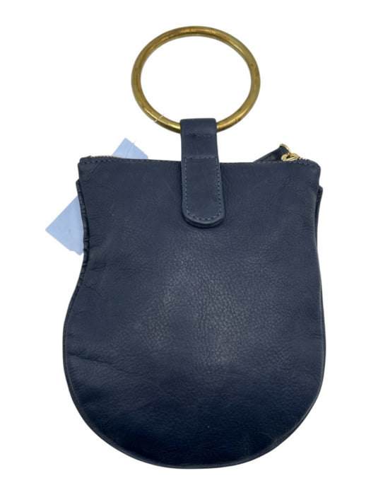 Otaat / Meyers Collective Navy Blue Leather Zip Close Ring Detail Pouch Hand Bag Navy Blue / Medium