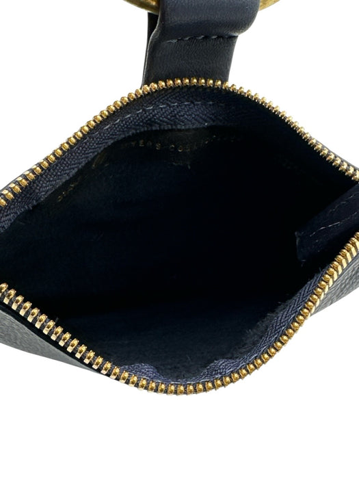 Otaat / Meyers Collective Navy Blue Leather Zip Close Ring Detail Pouch Hand Bag Navy Blue / Medium