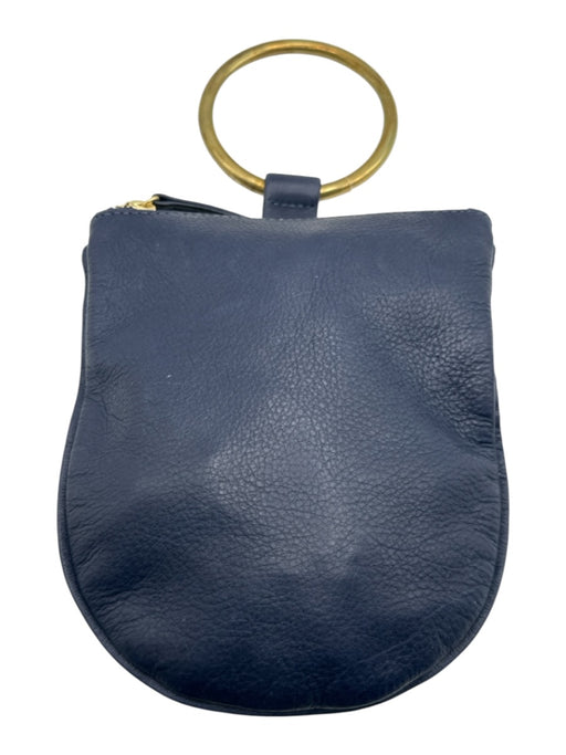Otaat / Meyers Collective Navy Blue Leather Zip Close Ring Detail Pouch Hand Bag Navy Blue / Medium