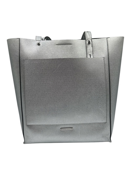 Rebecca Minkoff Silver Leather Metallic Magnetic Snap Closure Tote Shoulder Bag Silver