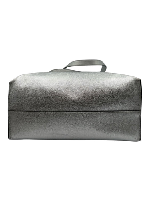 Rebecca Minkoff Silver Leather Metallic Magnetic Snap Closure Tote Shoulder Bag Silver