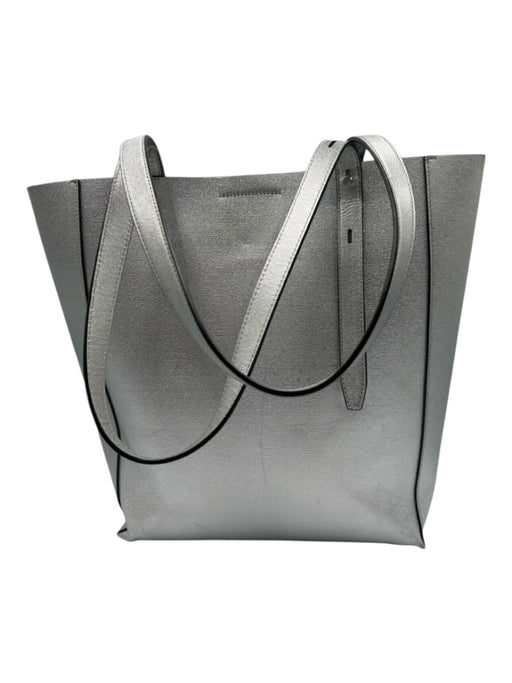 Rebecca Minkoff Silver Leather Metallic Magnetic Snap Closure Tote Shoulder Bag Silver