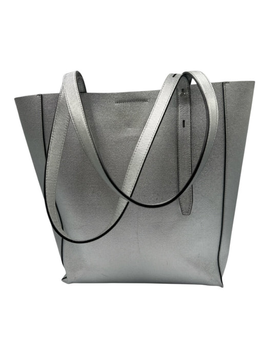 Rebecca Minkoff Silver Leather Metallic Magnetic Snap Closure Tote Shoulder Bag Silver