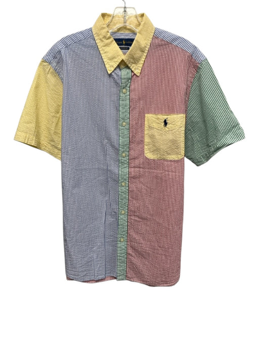 Ralph Lauren Size L Multi Cotton Seersucker Button Up Color Block Short Sleeve Multi / L