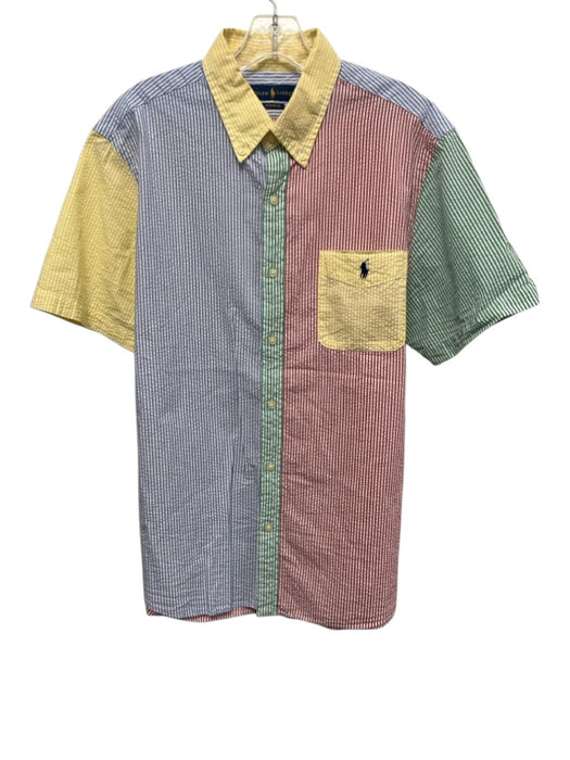 Ralph Lauren Size L Multi Cotton Seersucker Button Up Color Block Short Sleeve Multi / L