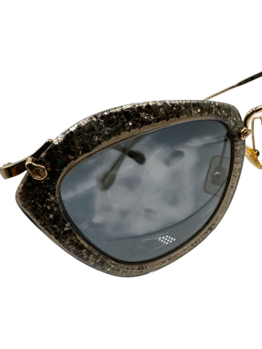 Miu Miu Gunmetal & Gold Acetate Glitter Cat Eye Sunglasses Gunmetal & Gold
