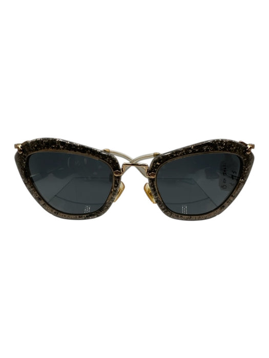 Miu Miu Gunmetal & Gold Acetate Glitter Cat Eye Sunglasses Gunmetal & Gold