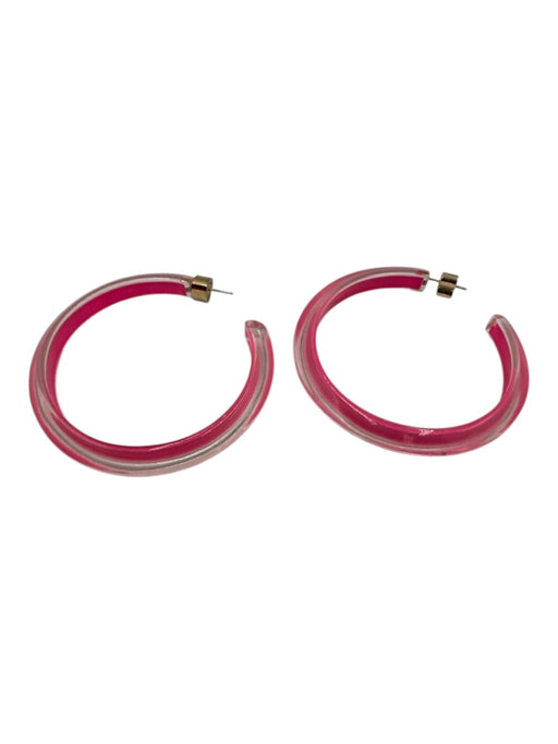 Alison Lou Pink & Clear 14k Gold Plated Brass Lucite Post Back Hoop Earrings Pink & Clear