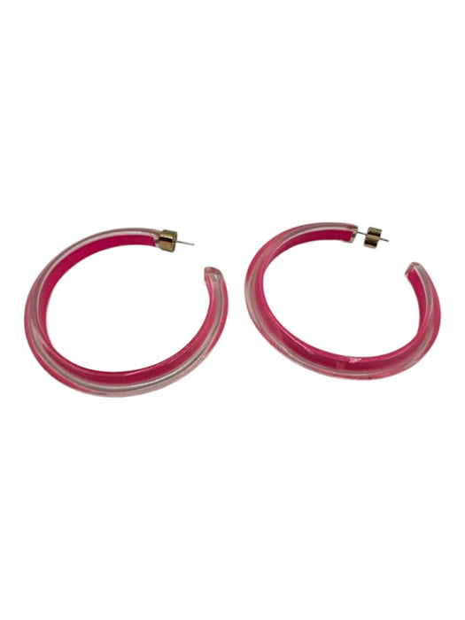 Alison Lou Pink & Clear 14k Gold Plated Brass Lucite Post Back Hoop Earrings Pink & Clear