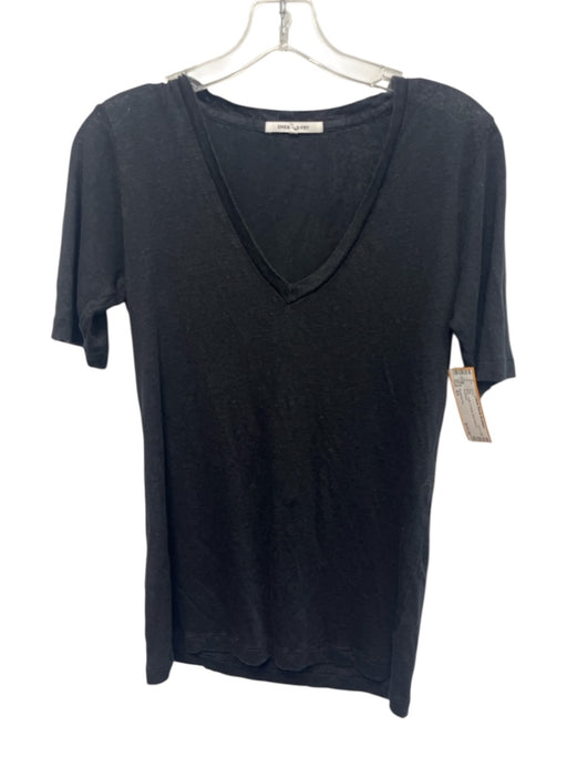 Emerson Fry Size XS Black Linen V Neck Short Sleeve Top Black / XS