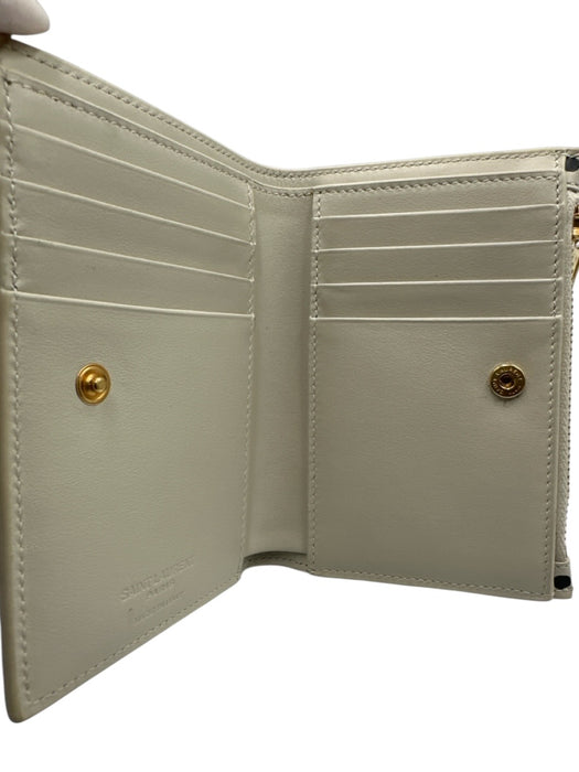 Saint Laurent Beige & Black Leather Polka Dot Zip Bifold Wallets Beige & Black