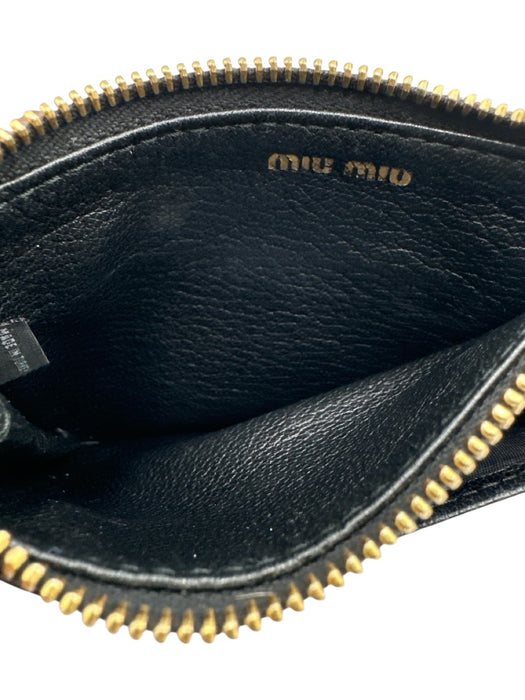 Miu Miu Black Leather Gold Tone Hardware Zip Cardholder Wallets Black