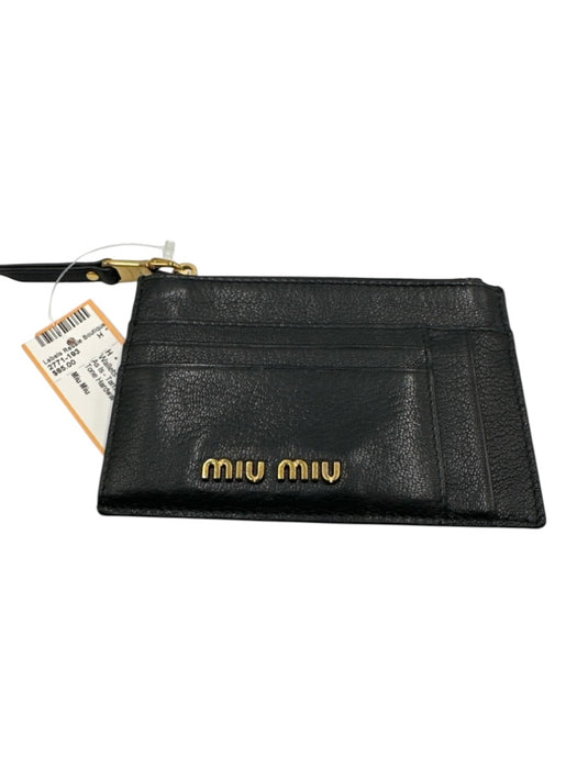 Miu Miu Black Leather Gold Tone Hardware Zip Cardholder Wallets Black