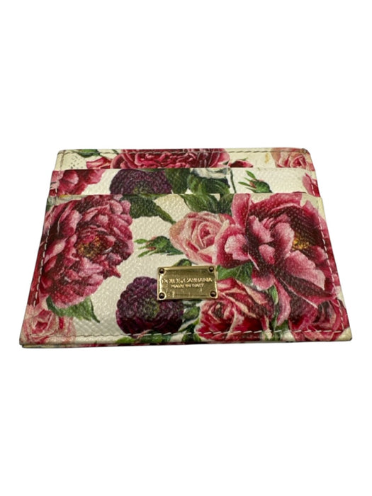 Dolce & Gabbana White, Pink, Green Leather Floral Cardholder Wallets White, Pink, Green