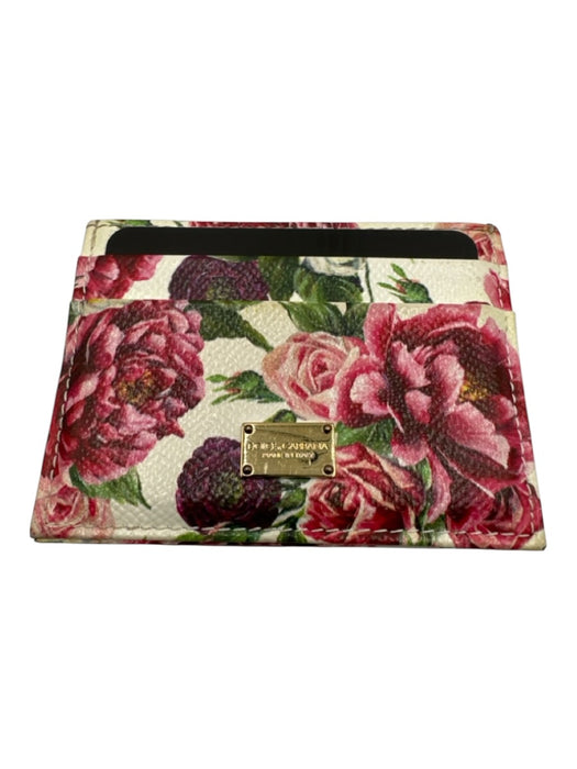 Dolce & Gabbana White, Pink, Green Leather Floral Cardholder Wallets White, Pink, Green